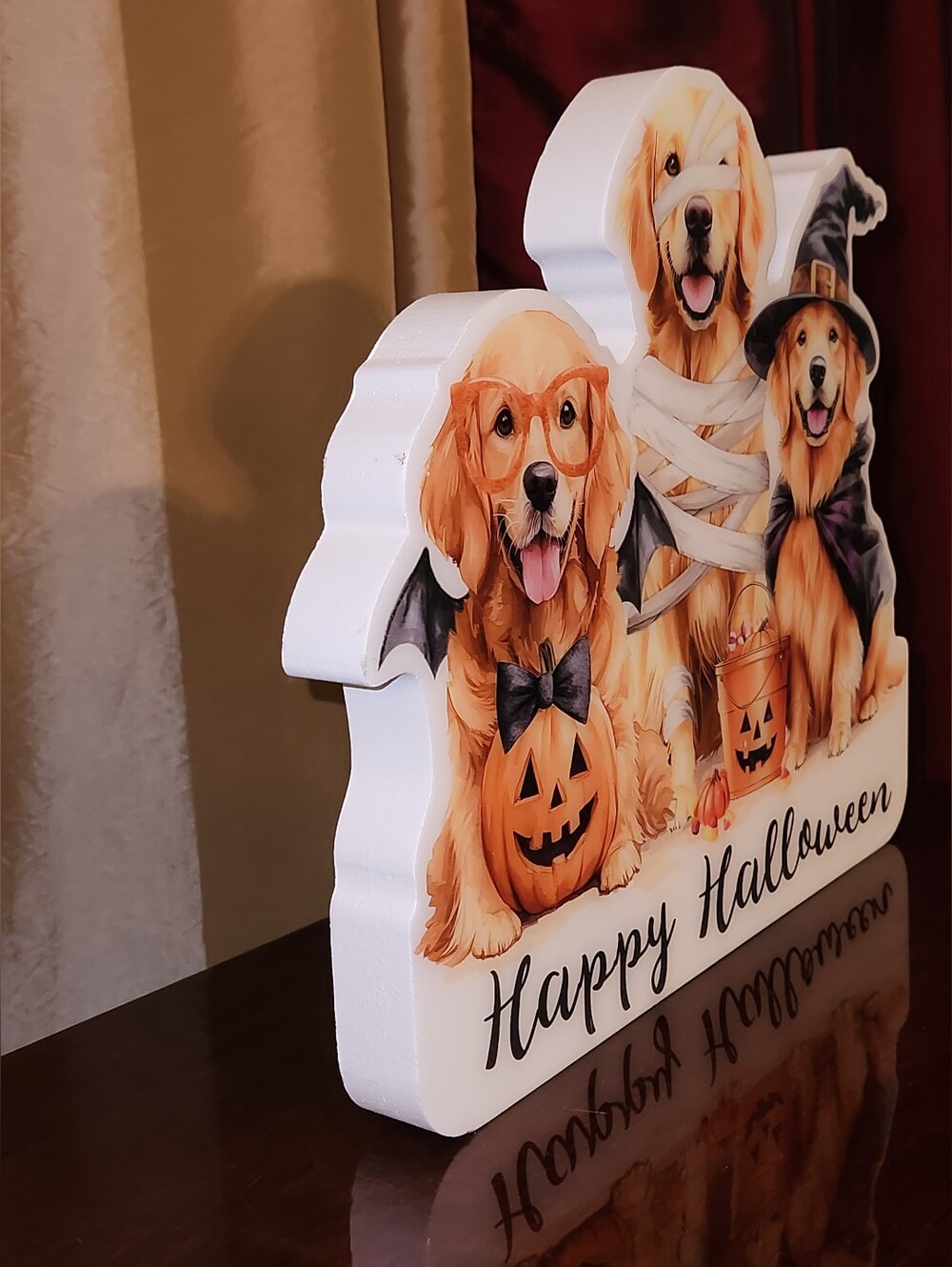 NWT Happy Halloween Golden Retriever Trio Sign 3D Wooden Stand Festive Dog Décor - Picture 4 of 8